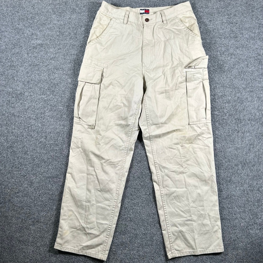 Tommy Jeans Cargo Pants Mens Size 31x30 Beige Cotton Straight Leg Stained